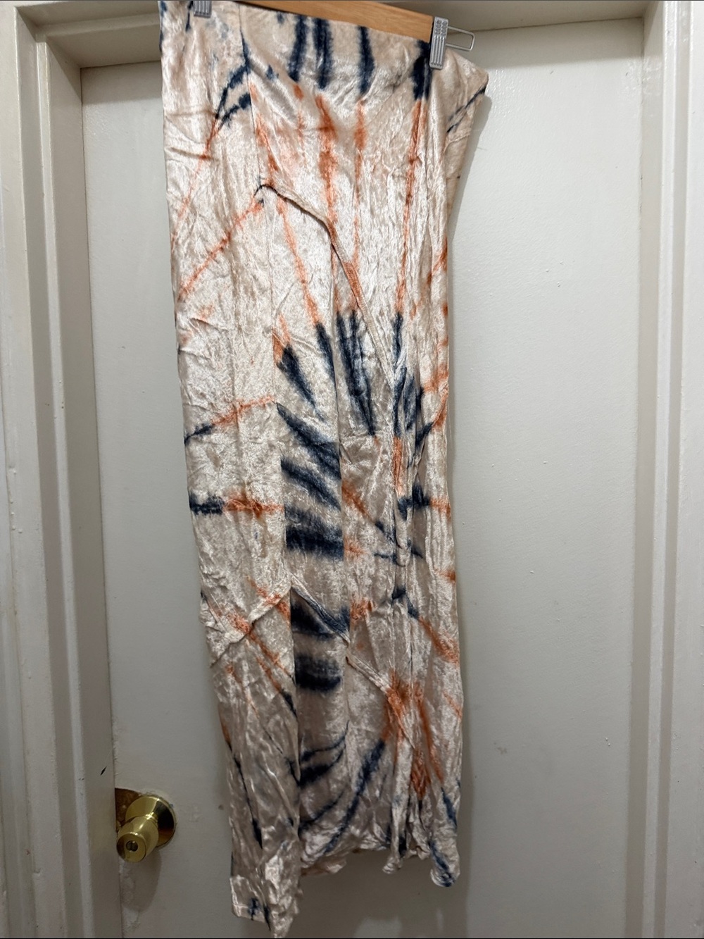 Free People Cream Tie-Dye Maxi Dress with Navy & Orange Accents